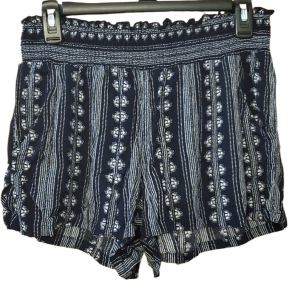 Kingston‎ Grey Navy Printed Floral Soft Pull-On Smocked Shorts Juniors Large